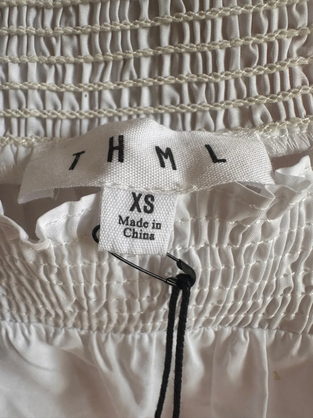 THML White Smocked Square Neck Ruffle Strap Blouse XS NWT - Picture 3 of 5